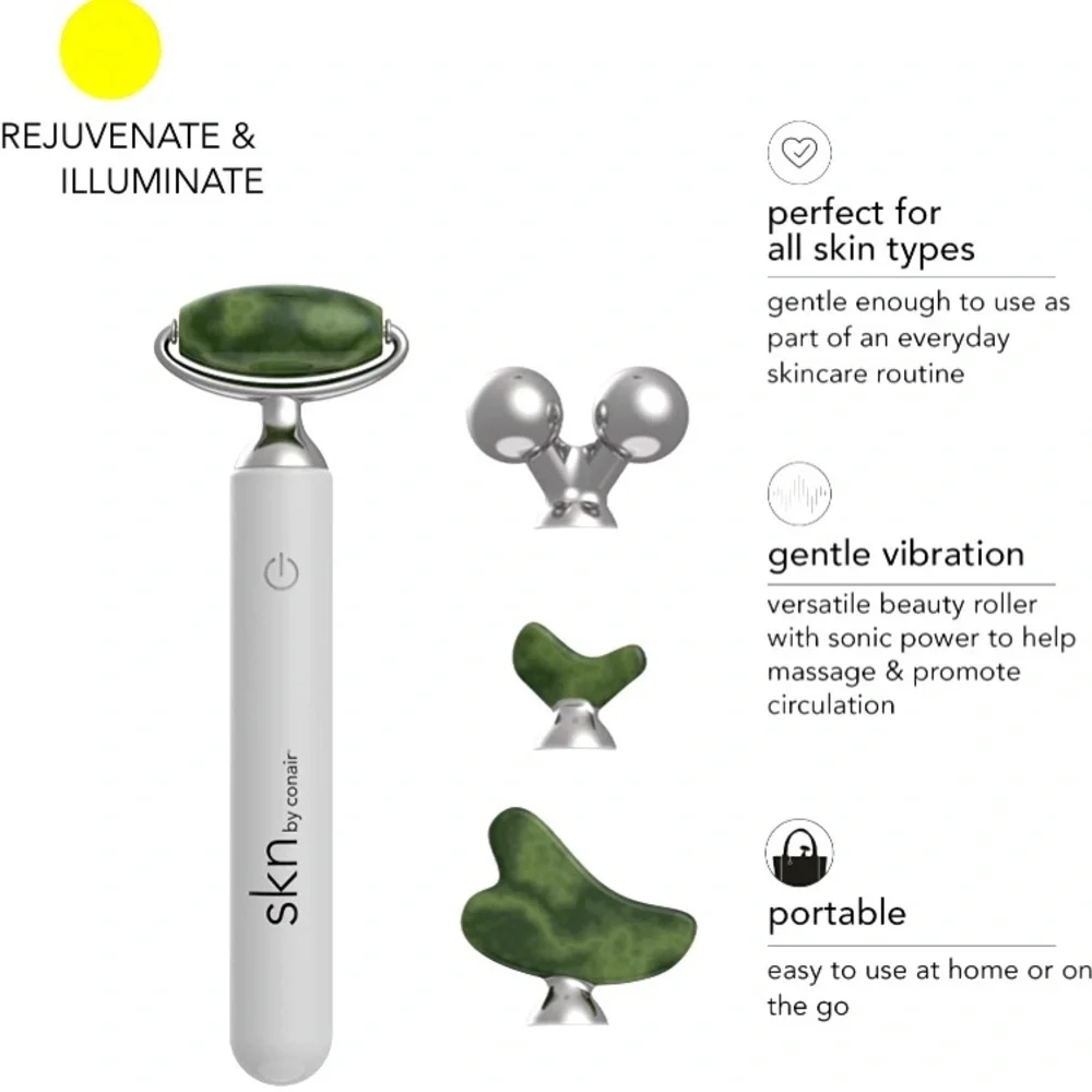 NWT skn Conair Jade Vibrating Face Roller Kit 4 Attachments Gua Sha Silver balls - Picture 5 of 9